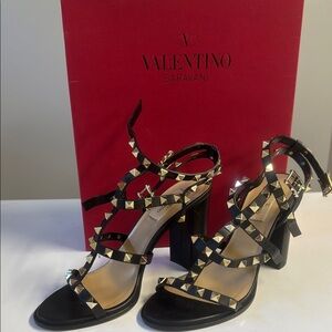 Valentino Garavani Black Gold Stud Sandal Heels- Only Worn Twice